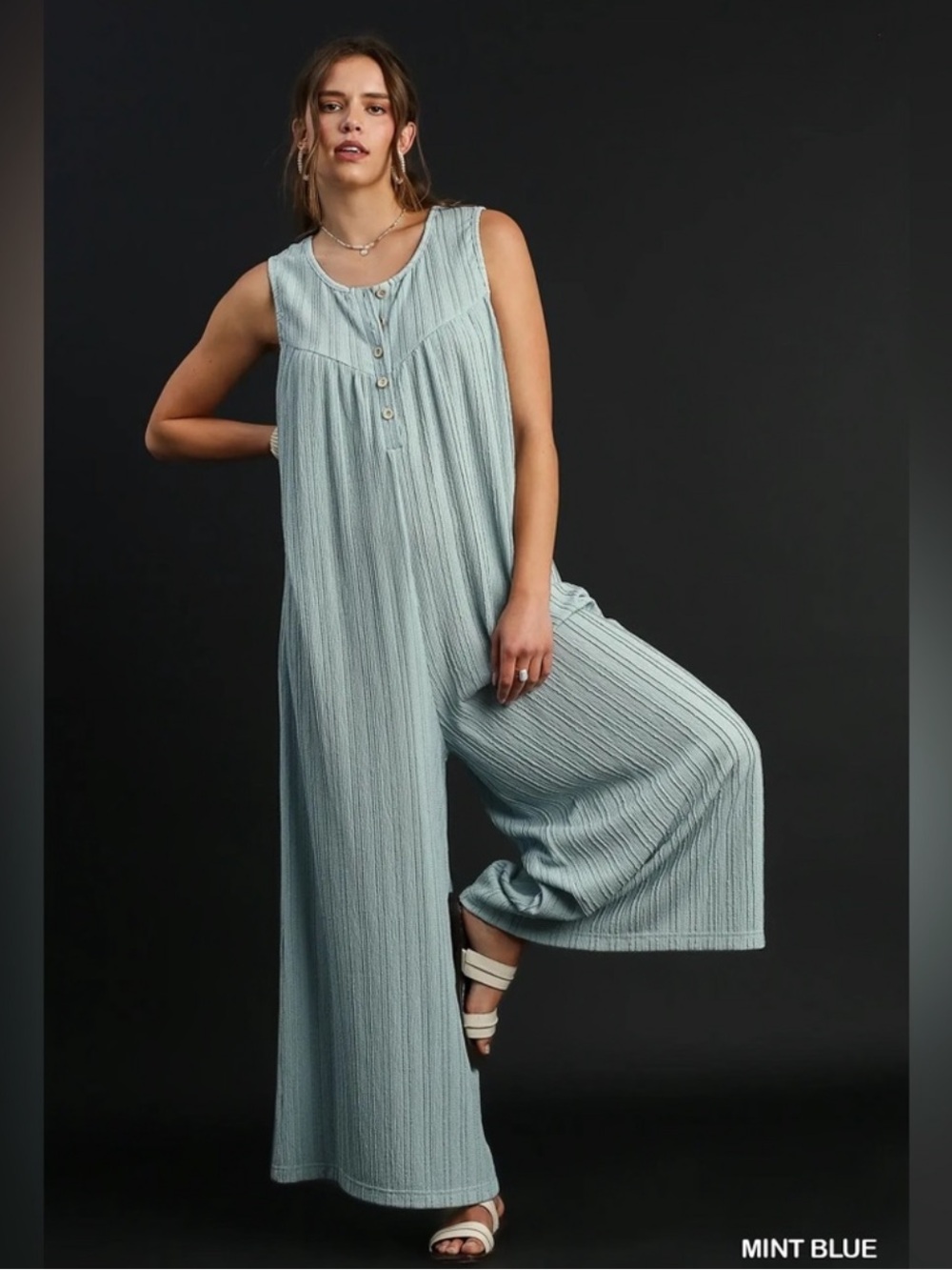 Sleeveless Mint Blue Wide-Leg Jumpsuit